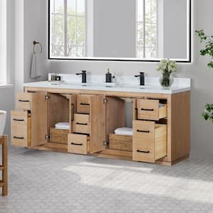 Anais 84 in. W x 22 in. D x 33 in. H Double Sink Freestanding Bath Vanity in Brown with White Engineered Stone Top