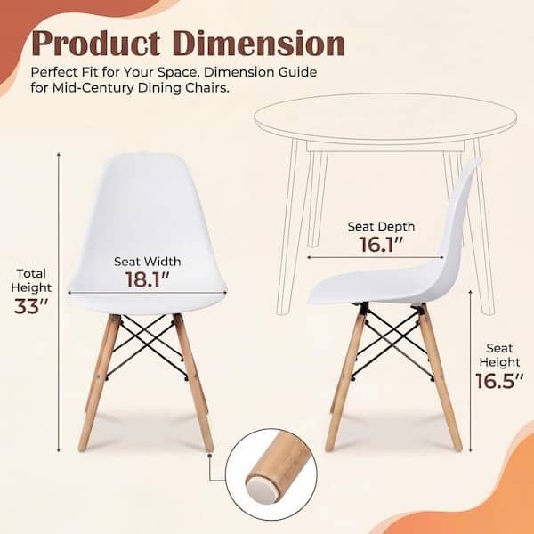 Eames-Style White Mid-Century Modern DSW Shell Side Chair Set of 4 for Kitchen, Dining, Living and Bedroom