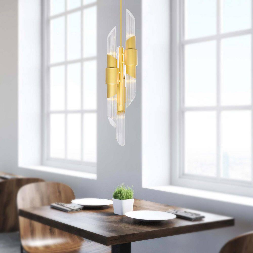 Elegant Mini Croissant 6-Light Gold Pendant with Glass Accents
