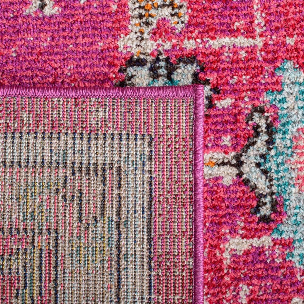 Fuchsia & Blue Hand-Knotted Vintage-Inspired Area Rug - 5'3" x 7'6"