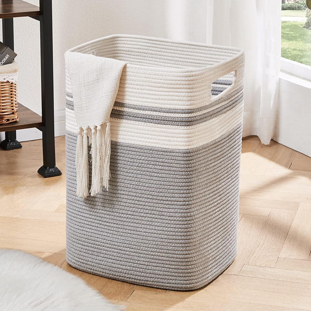 Goodpick Black Woven Rope Laundry Basket, Tall Modern Laundry Hamper for Clothes, Blankets, Toys, Towels, Pillows, Laundry Bin for Living Room