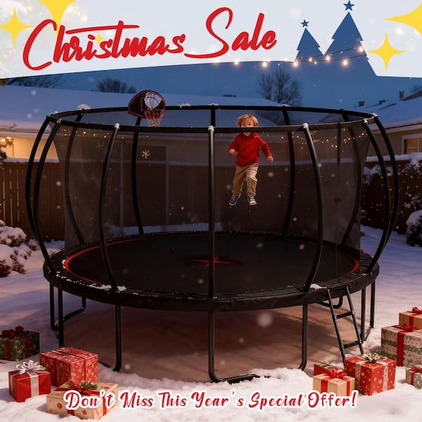 FLIPZA 16 ft. Trampoline with Basketball Hoop and Enclosure Net