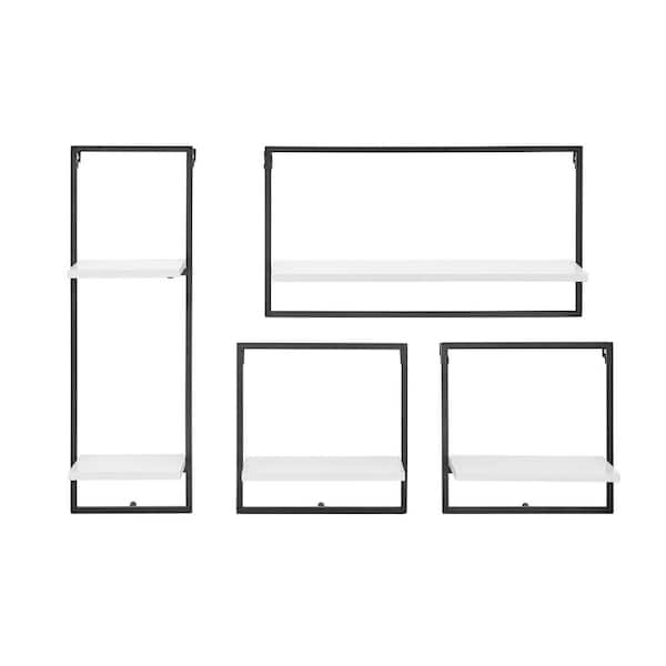 DANYA B 4-Piece Black Framed Wall Shelf Set Metal Frame and White MDF Shelves
