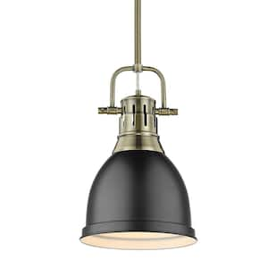 Duncan 1-Light Aged Brass Pendant and Rod with Matte Black Shade