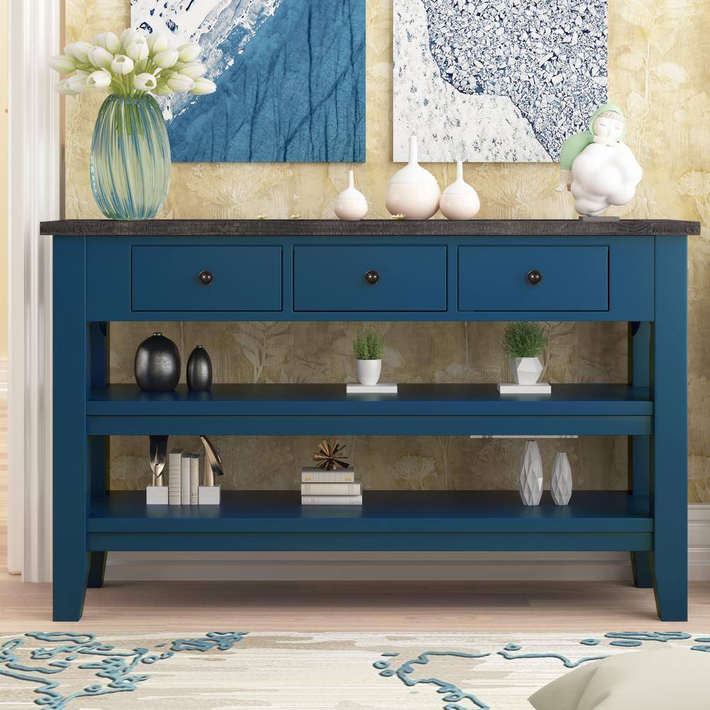 Aoibox 48 in. Blue Rectangle Solid Wood Top (Pine) Console Table Modern