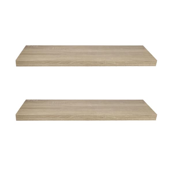 Home Basics 30 in. W x 9.50 in. D Oak MDF Floating Decorative Wall Shelf (2-Pack)