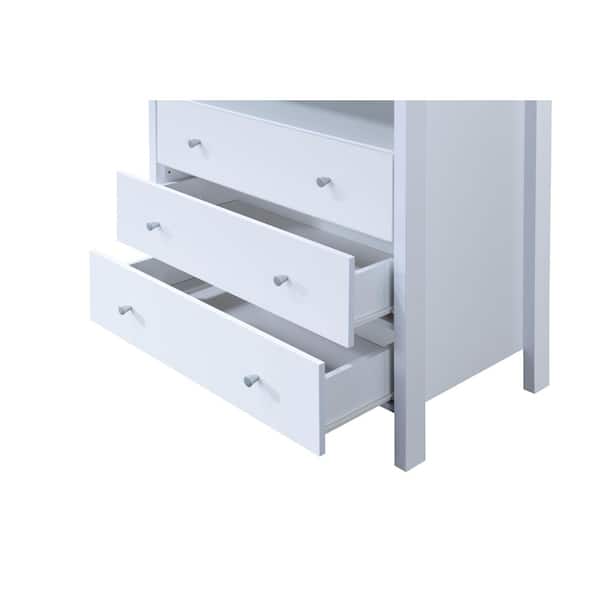 HODEDAH 3-Drawer White Dresser with 1-Open Shelf 37 in. H x 19.5