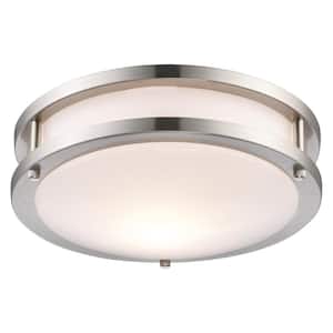 Barnes 9.5 in. 1-Light Brushed Nickel Flush Mount Ceiling Light with Frosted Acrylic Shade
