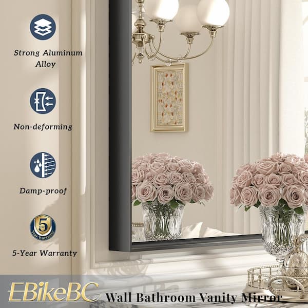 72 in. W x 32 in. H Rectangular Aluminum Alloy Framed and Tempered Glass Wall Bathroom Vanity Mirror in Matte Black