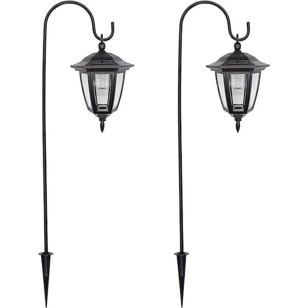 34 Inch Hanging Solar Lights, Decorative Garden Lanterns with Shepherd Hooks, Solar Powered Coach Lights, 2-Pack
