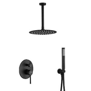 2-Spray Patterns 10 in. Ceiling Mount Dual Shower Heads with Rough-In Valve in Matte Black