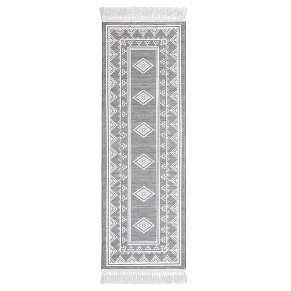 Tassel Printed Carpet Washable Area Rug Soft Non-Slip Bohemian Style Carpet for Bedroom Living Room Office Gray，2X6ft