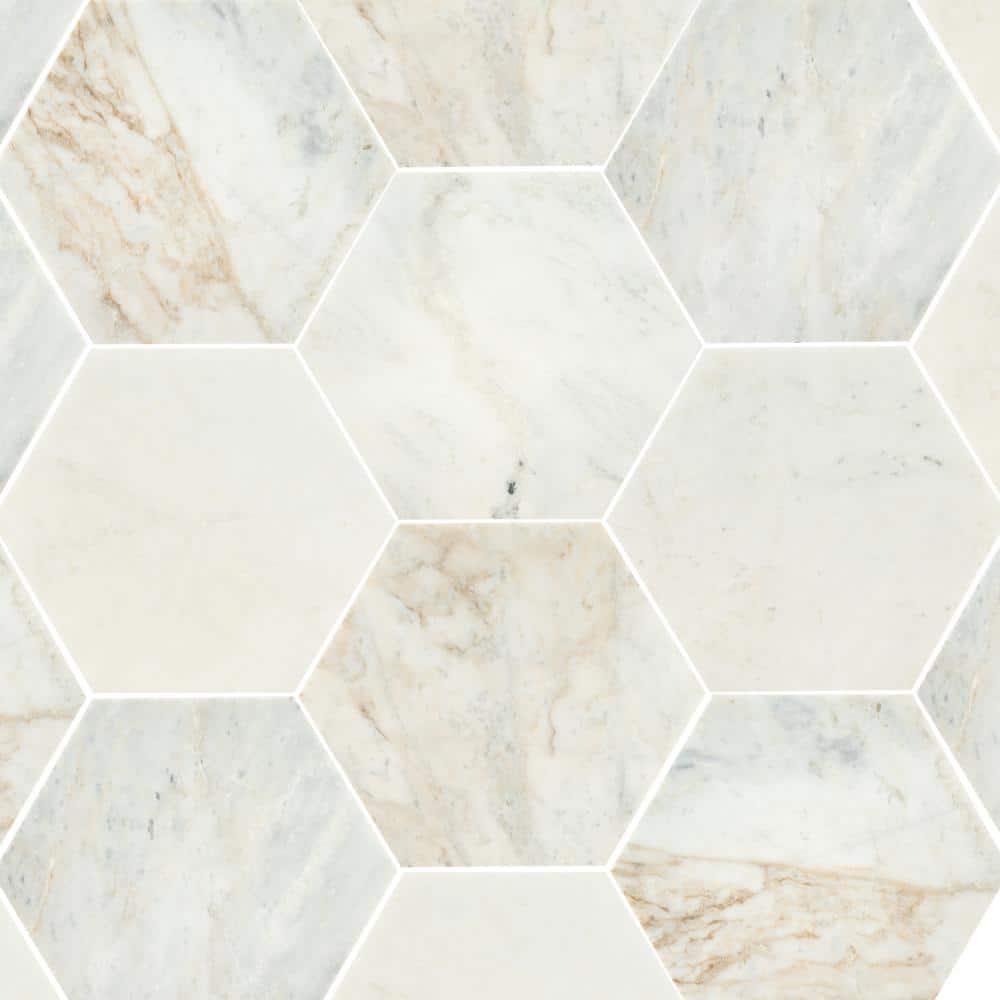 unoa 【Marble stone】No sleeve design MSI Arabescato Venato 8 in. x 9 in. Hexagon Honed Marble