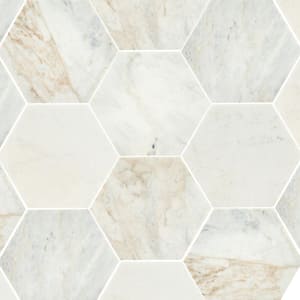 Arabescato Venato 8 in. x 9 in. Hexagon Honed Marble Look Wall Tile (2.22 sq. ft./Case)