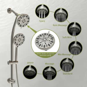Dual Shower Head 7-Spray Wall Mount Shower Faucet with 4.7 in. Handheld Combo 1.8 GPM Shower Head in Brushed Nickel