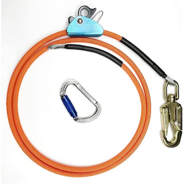 KIWDZFU ½ x 10 ft. Adjustable Climbing Harness Flipline Kit Rope Grab Steel Swivel Snap Hook Fall Protection Orange