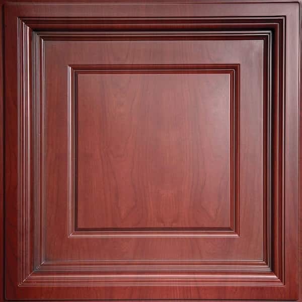 Ceilume Madison Faux Wood-Cherry 2 ft. x 2 ft. Lay-in Coffered Ceiling Panel (Case of 6)
