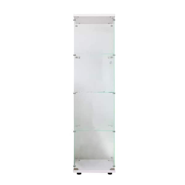 CONGE IMPORT LLC White 64.7 in. x 16.7 in. x 14.3 in. Glass Decorative Rectangular Jewelry Box, 4-Shelves Door Anti-Collision Display