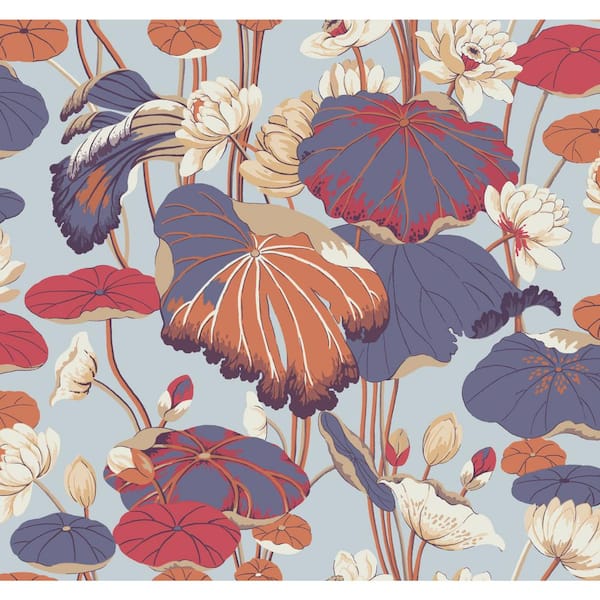 York Wallcoverings Lotus Pond Sky/Multi Multi-Colored Matte Pre-pasted Paper Wallpaper 60.75 sq. ft