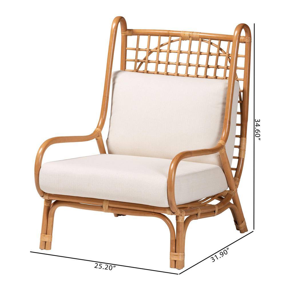 Helina White Geometric Rattan Accent Chair