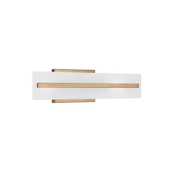 Generation Lighting - Studio Dex 17.875 in. Small 2-Light Satin Brass Vanity Light with Satin Etched Glass Shade