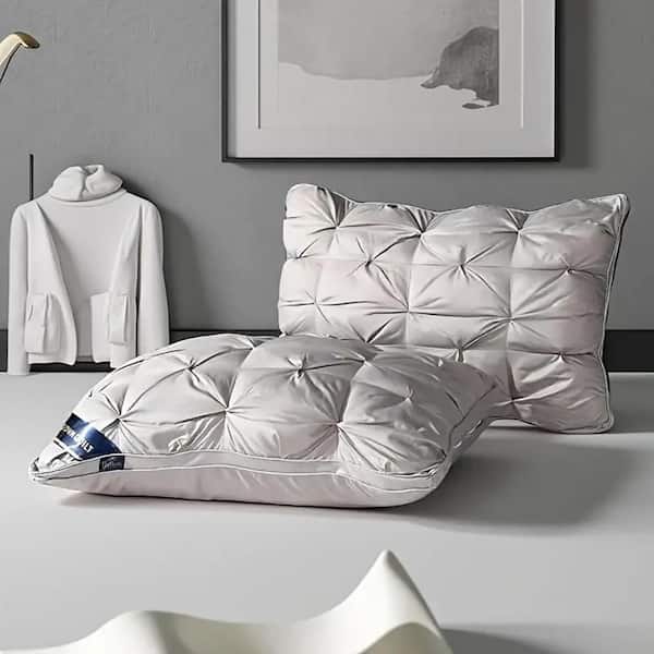 Gray Bread Shape Pillows Pleated Top and Flat Bottom Down, Polyester, Fluffy and Soft Hotel Pillows, (Set of 2)
