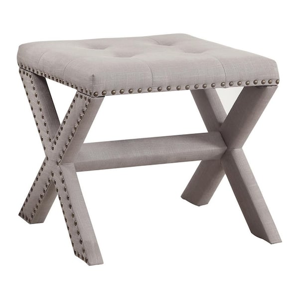 Best Master Furniture Medraut 19 in. x 17 in. Grey Linen Accent Bench
