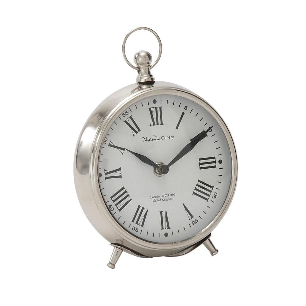 Silver Stainless Steel Round Table Clock with Ring Top