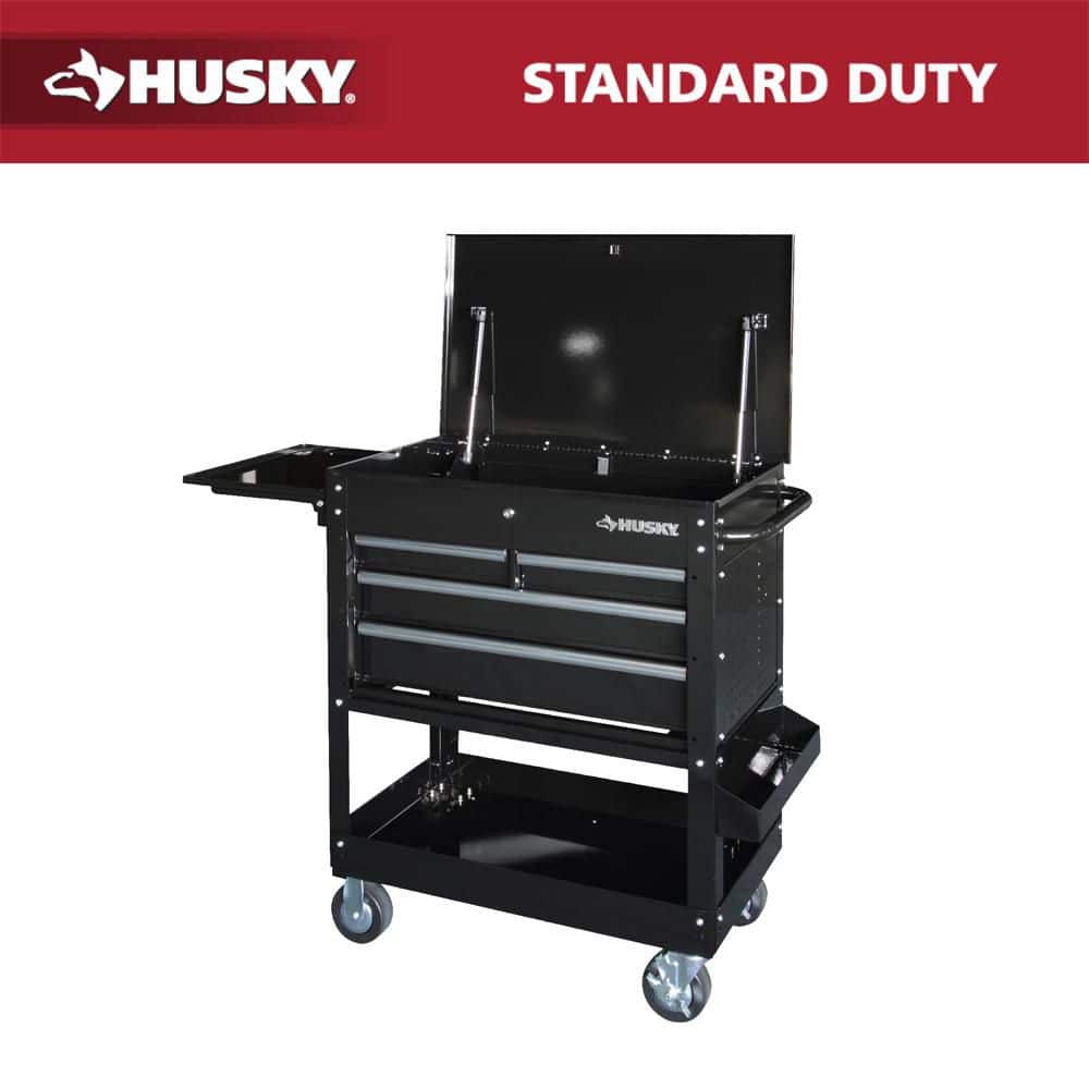 Husky Tool Storage 33 in. W Mechanics Cart with Extended Side Table and Bottle Tray XHOUC3304B11 - The Home Depot