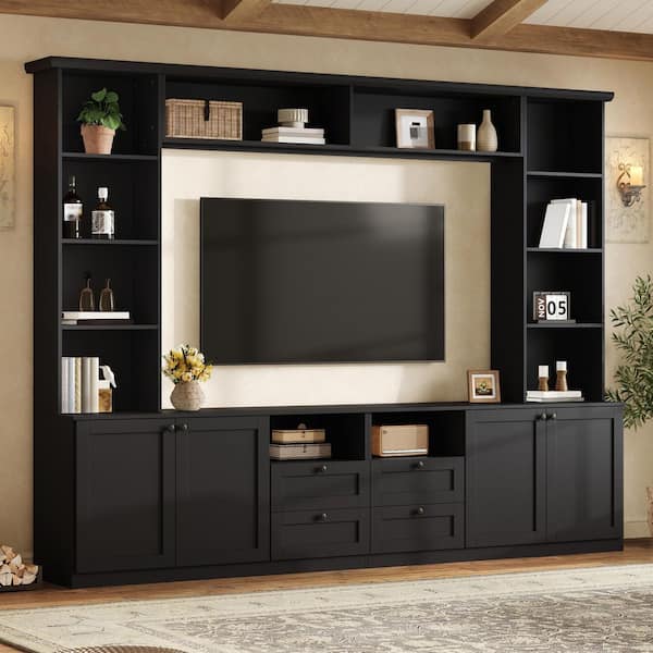 Black TV Stand Fits TV's up to 70 with 4 Drawers, Adjustable Shelves for Living Room