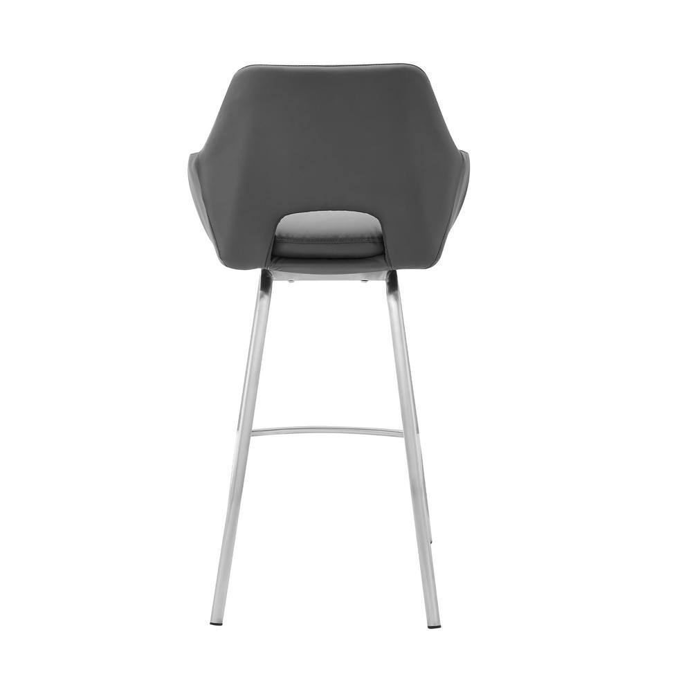 Contemporary 30" Swivel Bar Stool in Gray Faux Leather and Stainless Steel