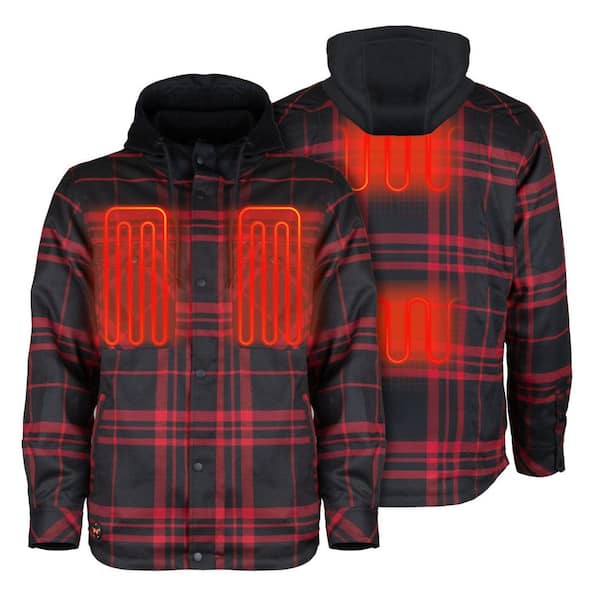 Men's MD Flannel Heated Hoodie Jacket 7. 4V BLK/RED