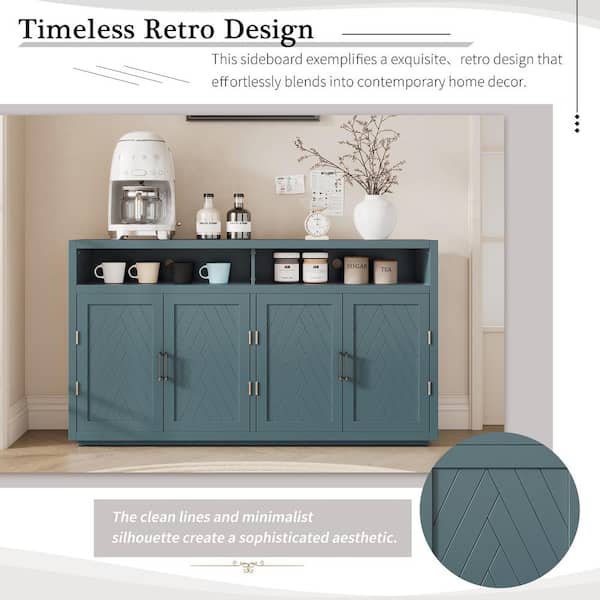 Runesay 60 in. W x 15.7 in. D x 33.36 in. H in Smoke Blue MDF Ready to Assemble Floor Base Kitchen Cabinet Sideboard