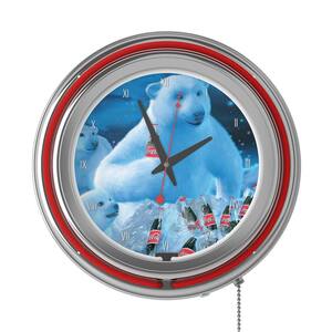 14 in. Coca-Cola Polar Bears with Coke Bottle & Cubs Neon Wall Clock