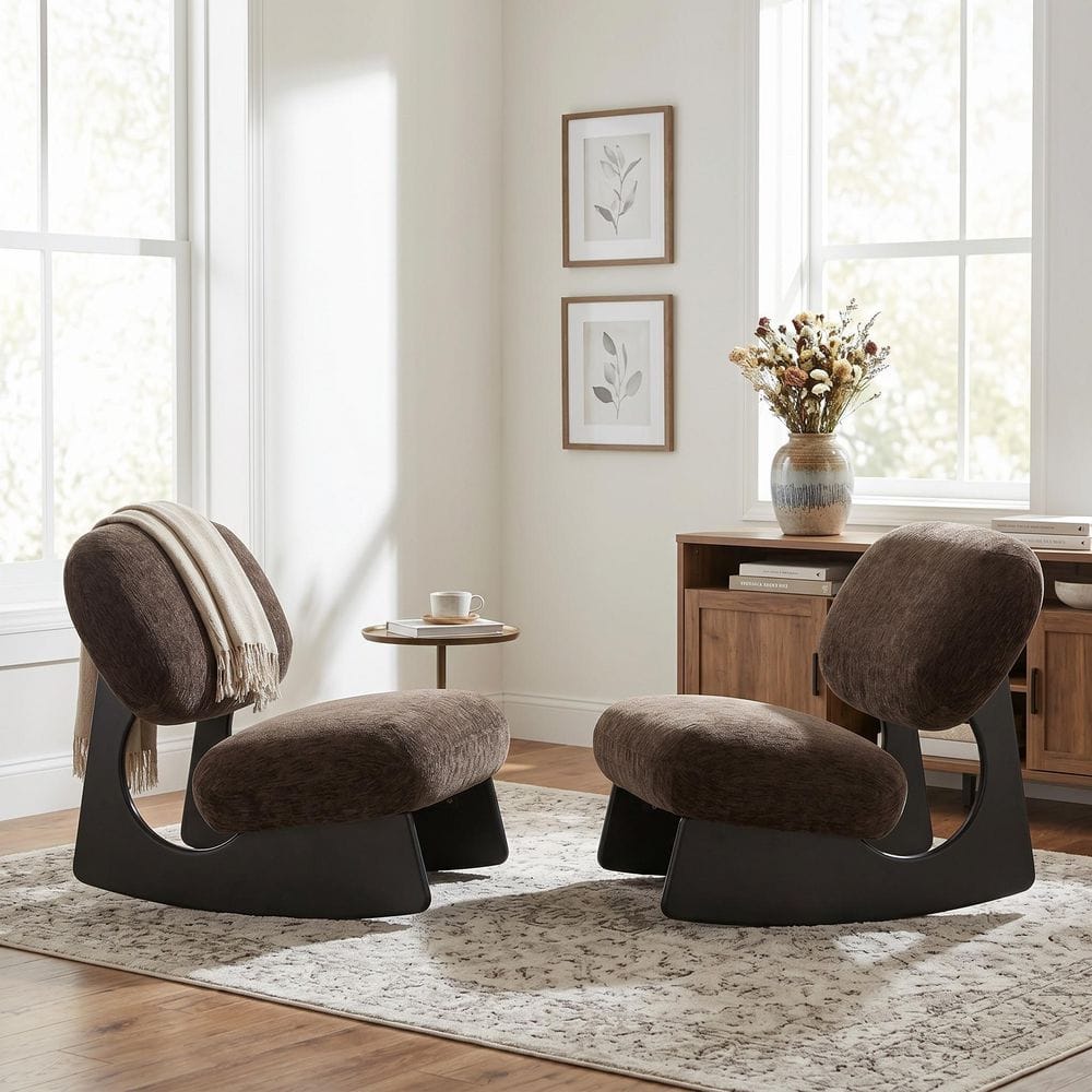 Kayla Modern Dark Brown and Black Polyester Upholstered Rocking Accent Side Chair with Curved Hollow Base, (Set of 2) price history on PriceWatchPro
