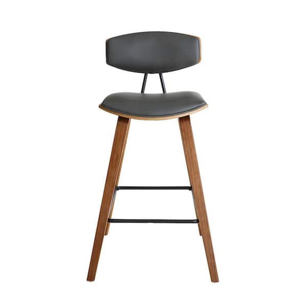HomeRoots 36 in. Gray and Brown Iron Low Back Counter Height Bar Chair with Footrest