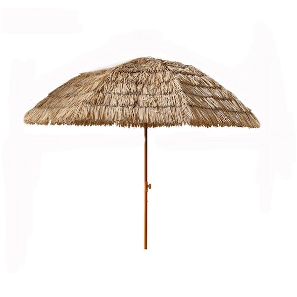 Zeus & Ruta 8 ft. Brown Thatch Patio Umbrella Hawaiian Hula Beach Straw Umbrella for Garden, Deck, Backyard, Pool