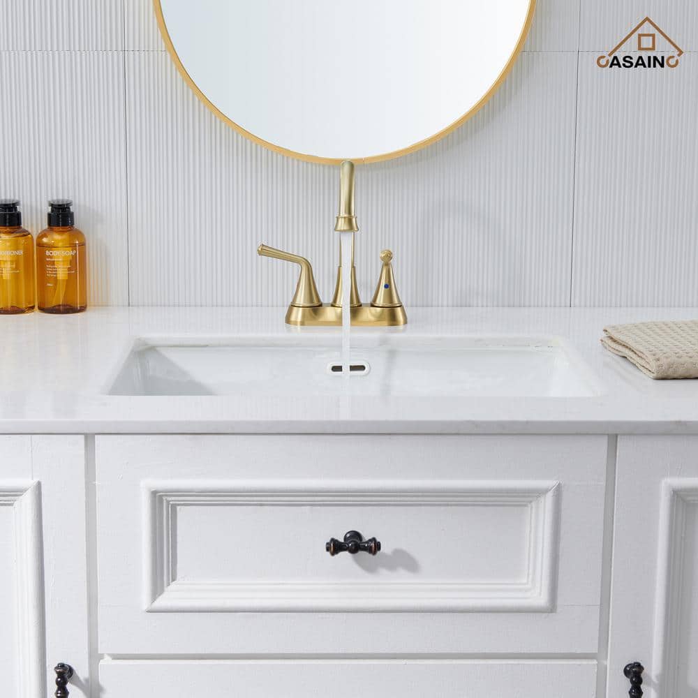 Brushed Gold Stainless Steel Double Handle Bathroom Faucet with Pop-up Drain