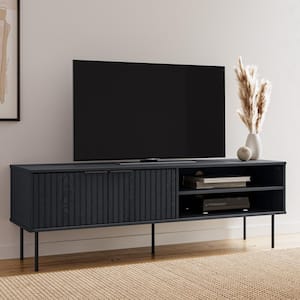 Black Wood Lysander Black Fluted TV stand, Fits TV's up to 75 in
