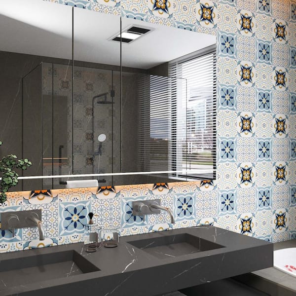 Blue 12 in. x 12 in. Vinyl Peel and Stick Wall Tile Backsplash for Kitchen and Bathroom (10-Pack)