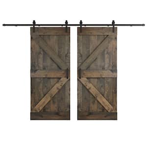 K Series 72 in. x 84 in. Aged Barrel DIY Knotty Wood Double Sliding Barn Door with Hardware Kit