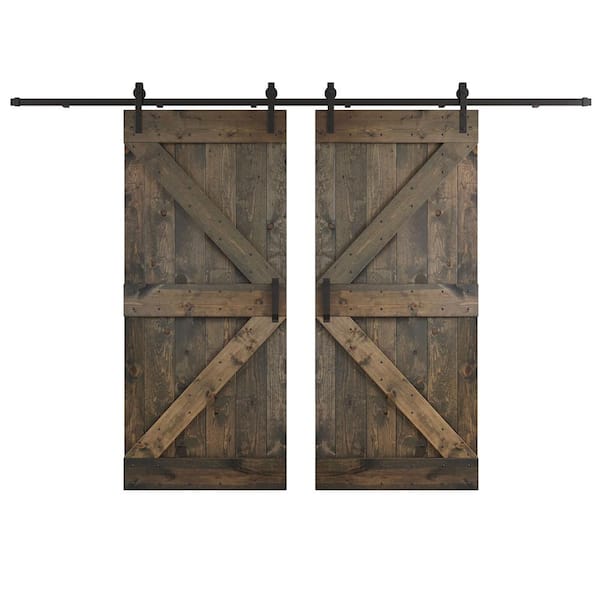 COAST SEQUOIA INC K Series 72 in. x 84 in. Aged Barrel DIY Knotty Wood Double Sliding Barn Door with Hardware Kit