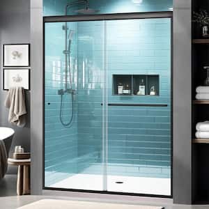 56-60 in.W x 70 in.H Sliding Glass Shower Door in Black Finish With 1/4 in.(6mm) Clear Tempered Glass