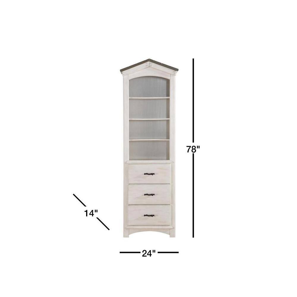 Whimsical Weathered White & Washed Gray Wooden Tree House Bookcase