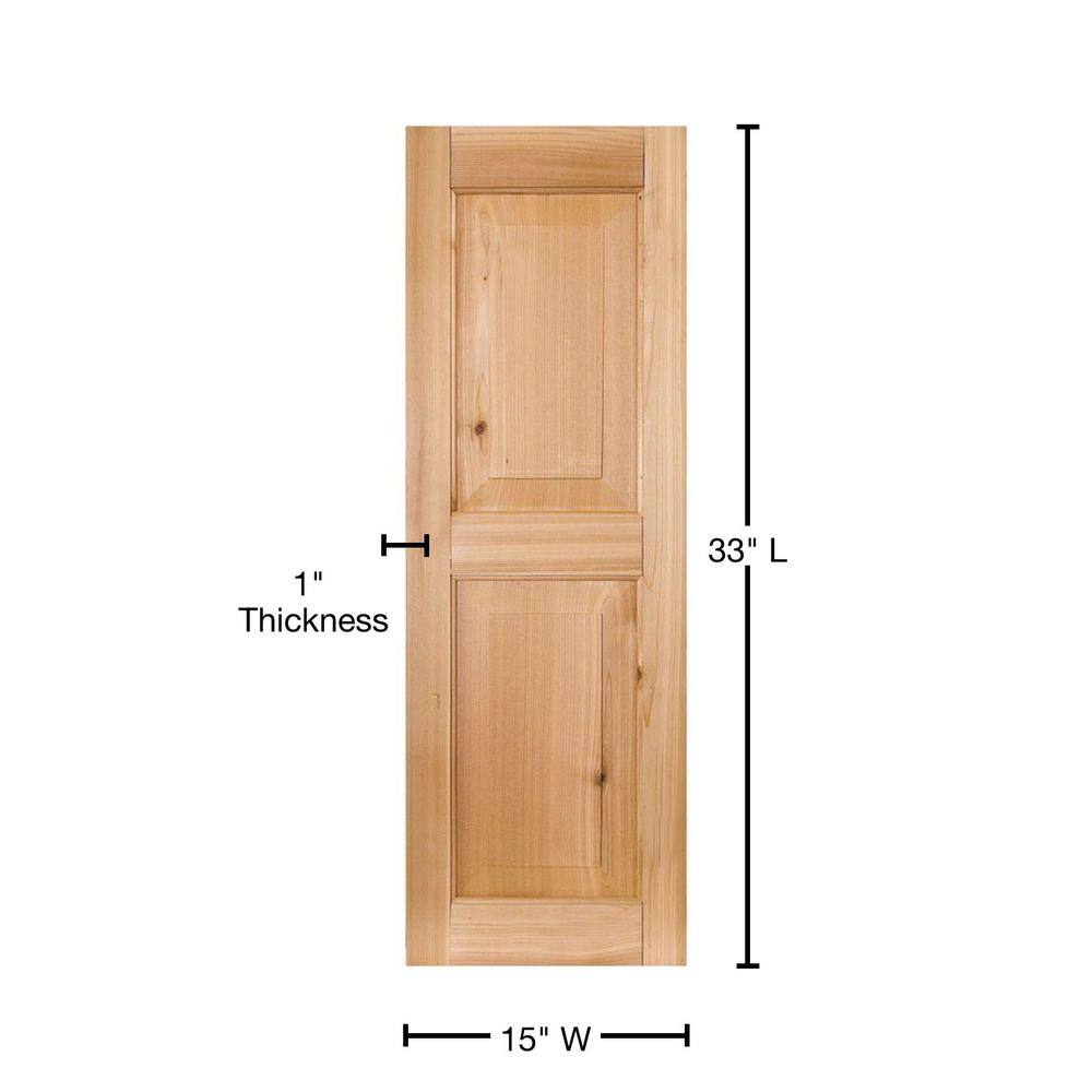Unfinished Pine Raised Panel Rectangular Shutters (15" x 33")