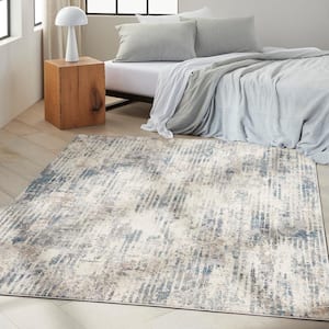 CK022 Infinity Ivory/Grey/Blue 5 ft. x 7 ft. All-Over Design Contemporary Area Rug