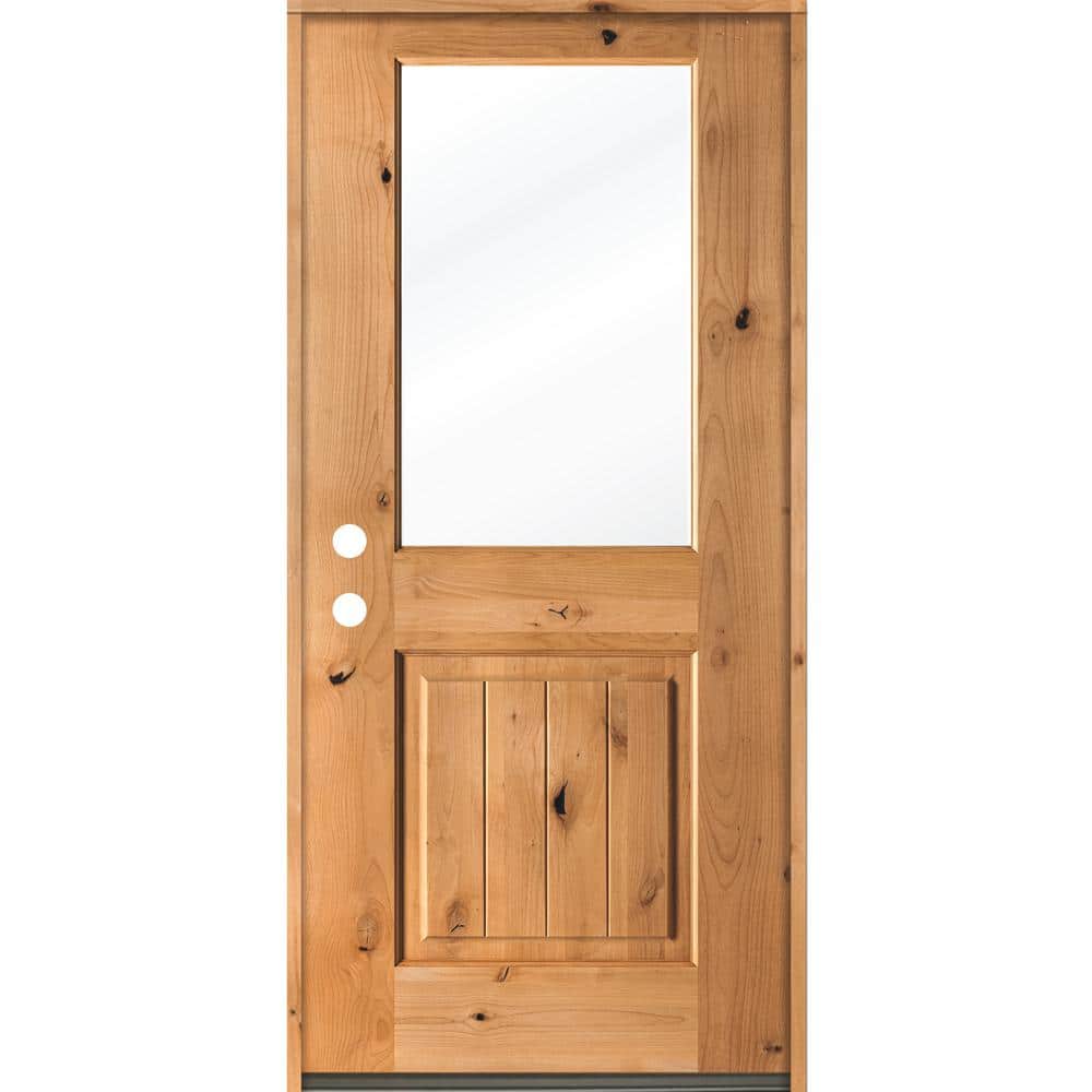 Krosswood Doors 36 in. x 80 in. Rustic Knotty Alder Wood Clear LowE HalfLite Clear Stain/V