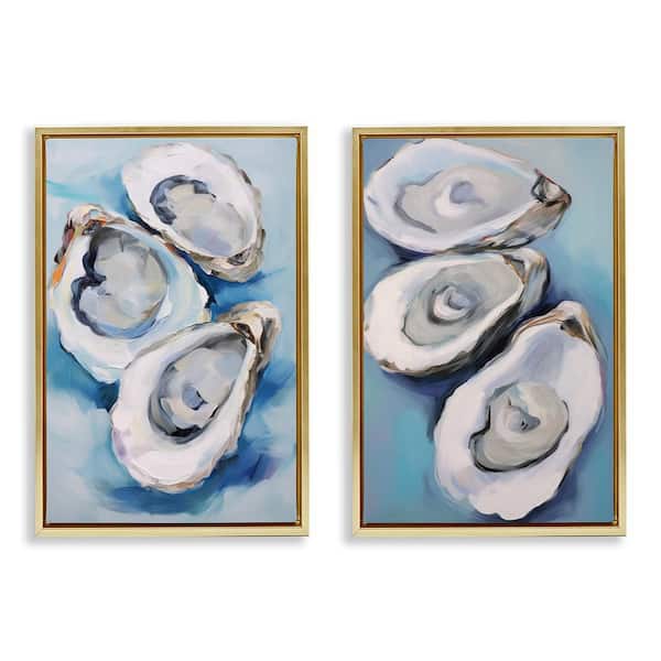 Oysters on the Half Shell by Petal Prints Design 2 Piece Gold Floater Frame Coastal Graphic Art Print 31 in. x 21 in.