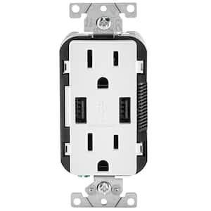 15 Amp Decora Combination Tamper Resistant Duplex Outlet and USB Outlet, White