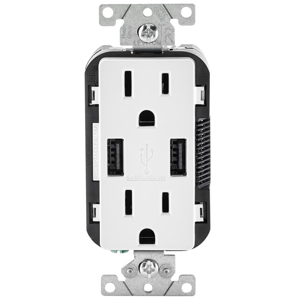 Leviton T5632-W Combo Duplex Receptacle and 15A USB Charger  White